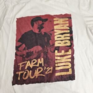 Luke Bryan Farm Tour Iowa 2021 White Short Sleeve Tee Shirt Men's Size L